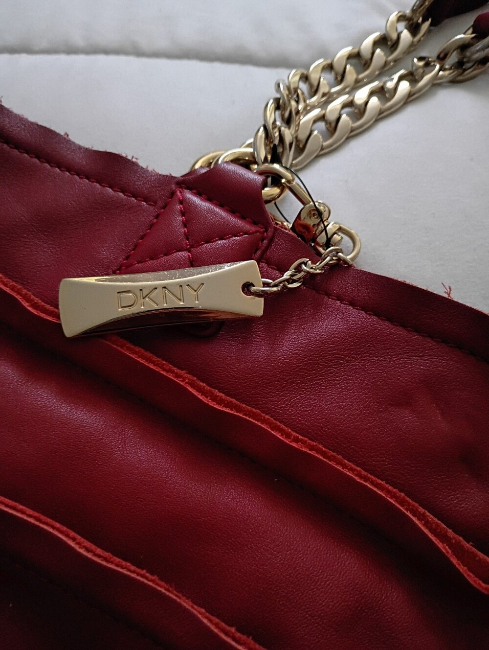 DKNY Red Ruffled Handbag - Picture 3 of 9